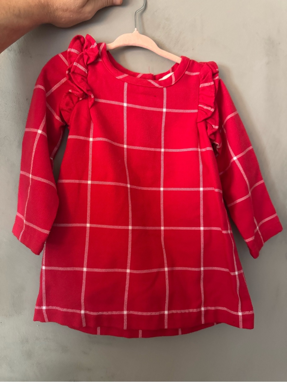The Beaufort Bonnet Company Red Plaid Ruffle Shoulder Dress
